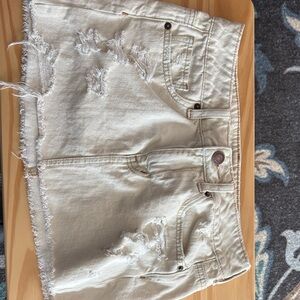 American Eagle Frayed Hem Cream Distressed Denim Skirt